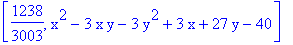 [1238/3003, x^2-3*x*y-3*y^2+3*x+27*y-40]